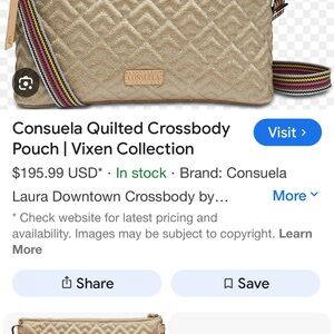 Consuela Metallic Gold Quilted Crossbody with Multicolor Stripe Strap